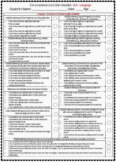 First Grade ELA Common Core Differentiated Checklists