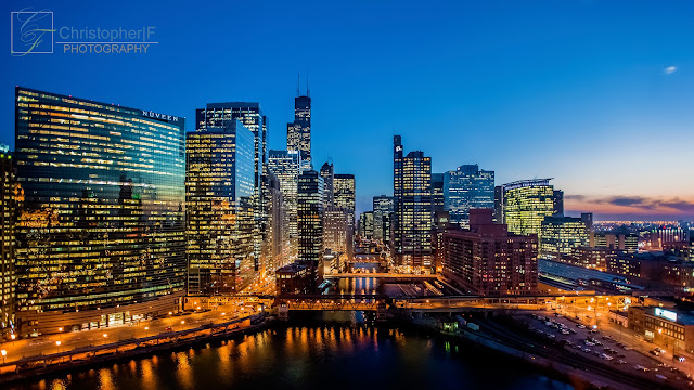 Chicago skyline blue hour