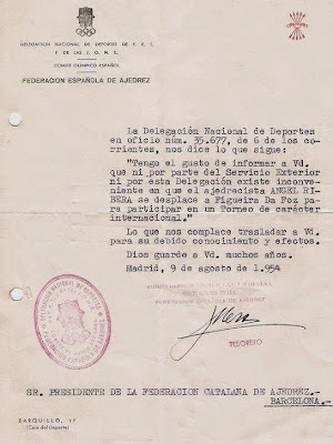 Autorización oficial para salir de España en 1954