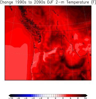Washington State temperature changes from climate change by 2090