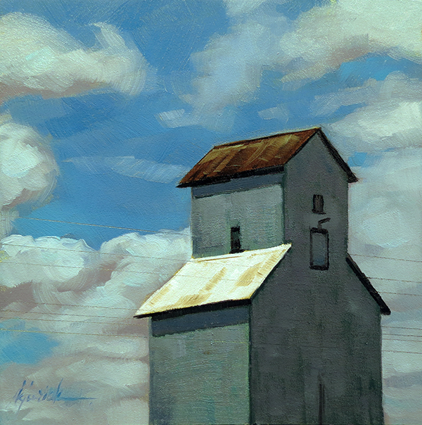 A Painting Today "Lincoln Highway/Grain Elevator, Nebraska"