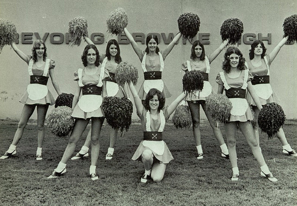 B&W Photographs of Cheerleaders in 1960s 70s vintage everyday