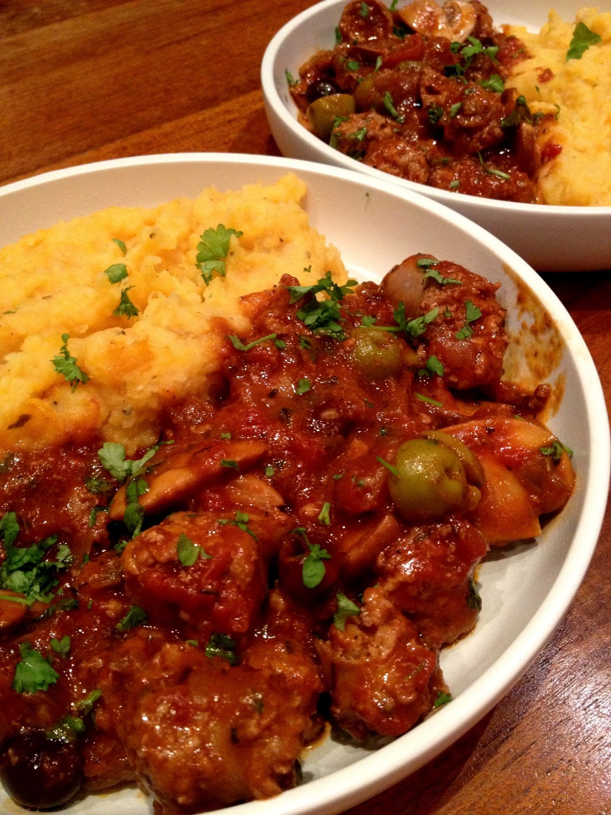 Culinary Adventures in London Sausage, Olive & Mushroom Casserole