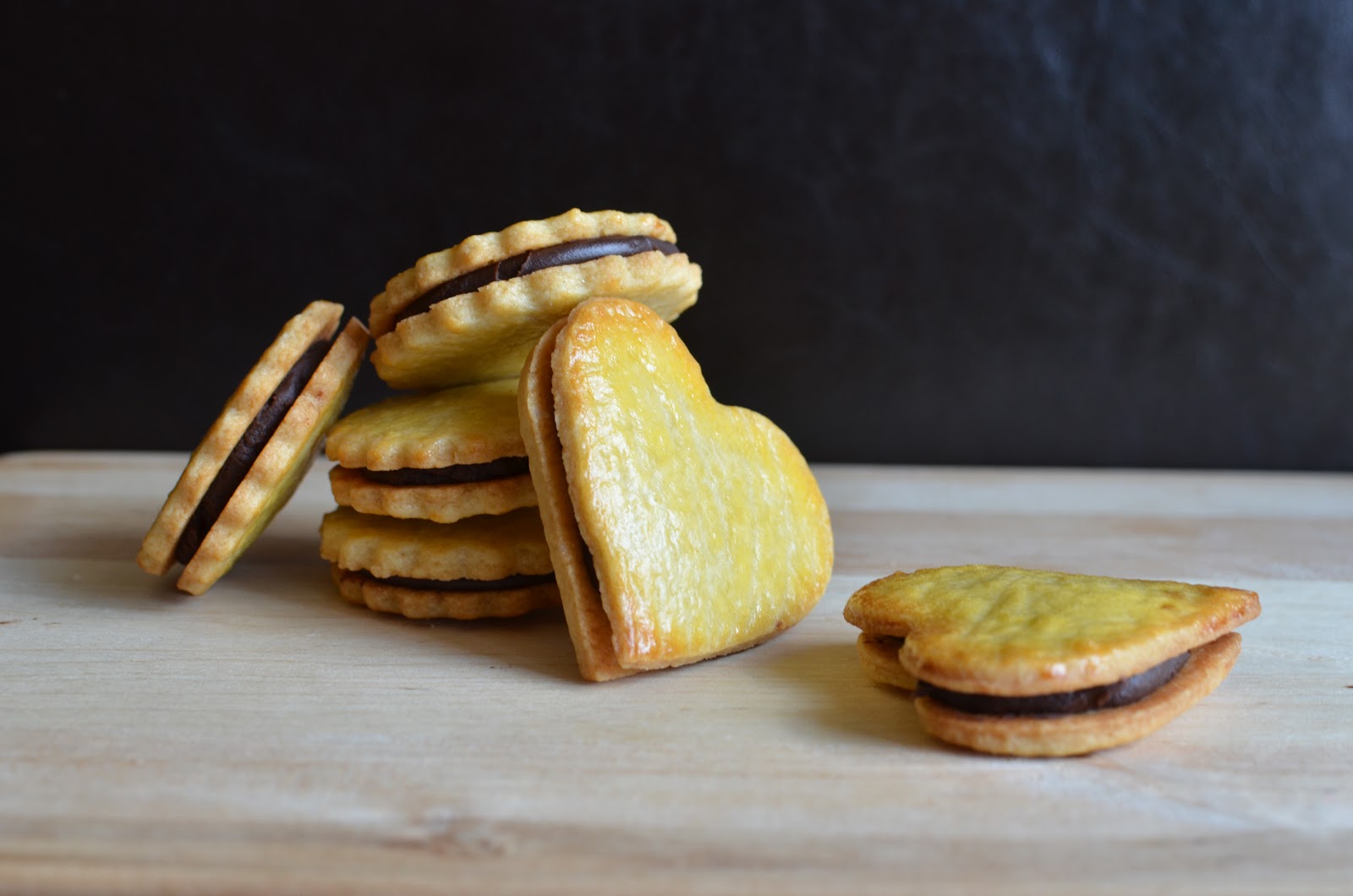 Playing with Flour Biscuit sandwich cookies with chocolate fudge