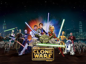 The animated cast of Star Wars the Clone Wars in a lineup.