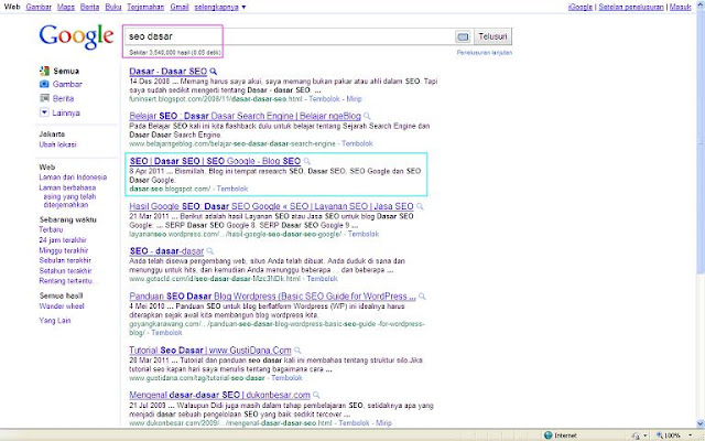 SERP Blog Dasar SEO di Google Indonesia SERP Blog Dasar SEO di Google Indonesia