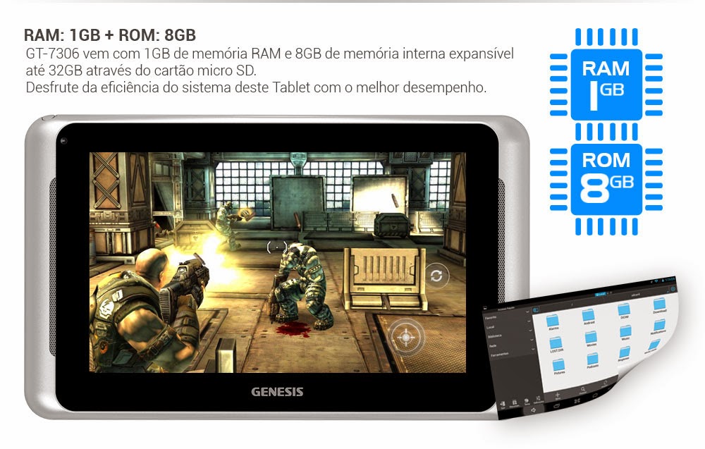 Tablet Genesis GT-7306 Android, Câmera, TV Digital, Dualcore