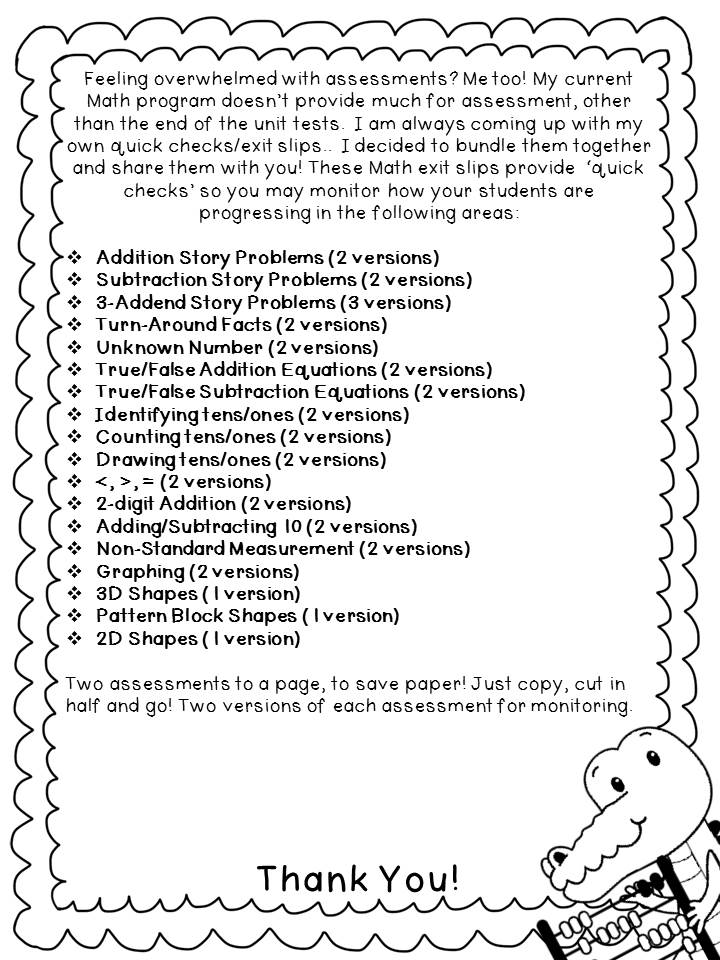Mrs. Wheeler's First Grade Tidbits: Math Assessments