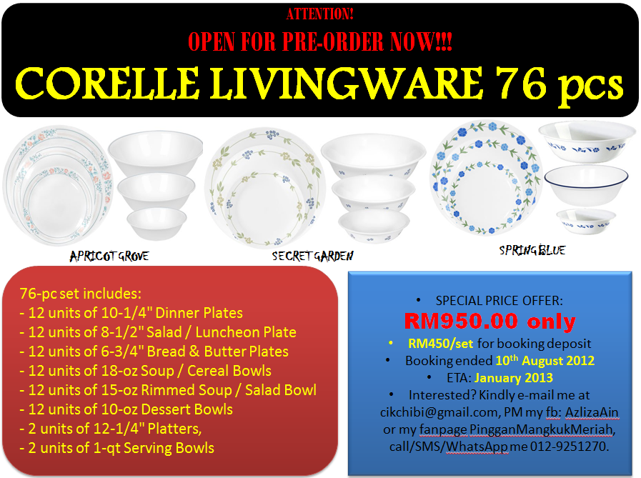 pre-order kini dibuka: corelle livingware 76 piece set | KEDAI PINGGAN