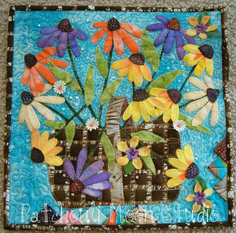 Patchouli Moon Studio Cone Flowers in a Trug Quilt