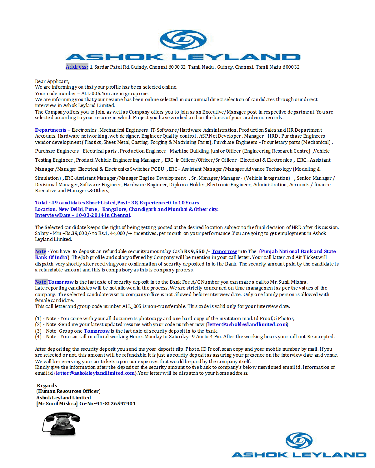 Andhra 3G FAKE JOB ALERT !!!!! Please Ignore these Kind of Call Letters CALL LETTER FROM