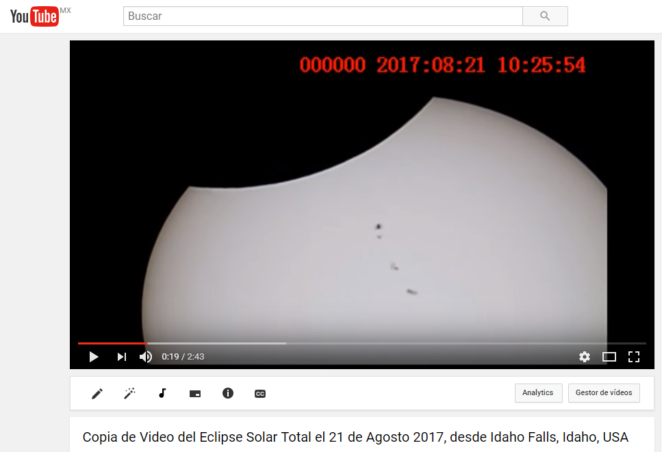 Contactos : Video del Eclipse Solar Total 21 Agosto 2017. Idaho Falls, Idaho, USA.-