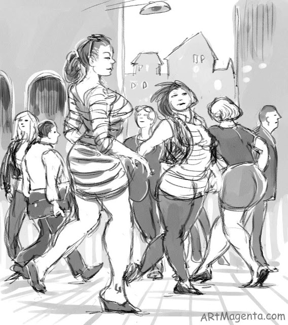 On the street, after work, is a sketch by Artmagenta