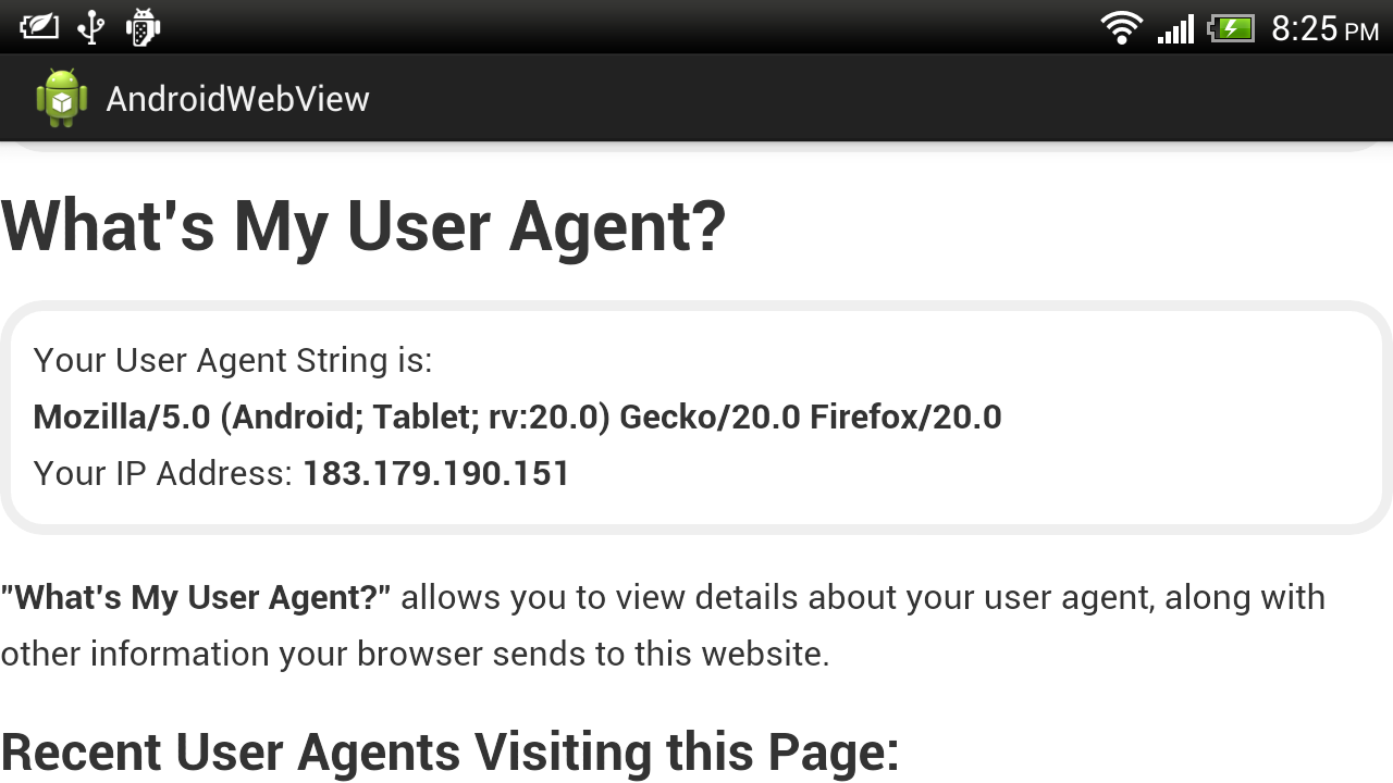 Androider Set useragent string of View