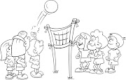 Niños jugando Voleibol para colorear. Niños jugando Voleibol para colorear (play )
