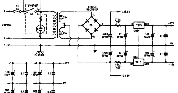 Wiring Schematic diagram: Twin Audio Amplifier Power Supply Wiring