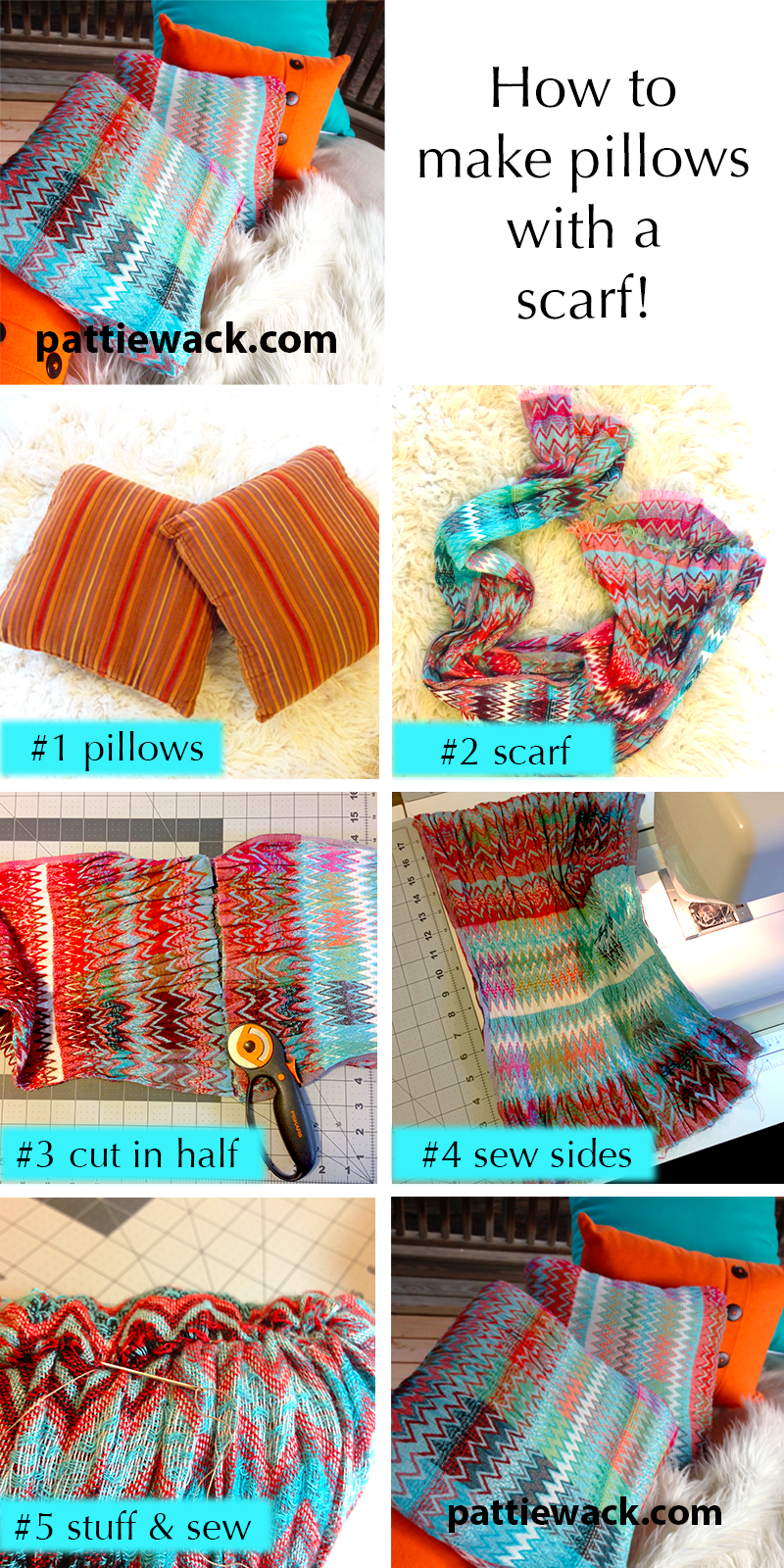 Get Wacky and Crafty with Pattiewack! How To Make Pillows with a Scarf!