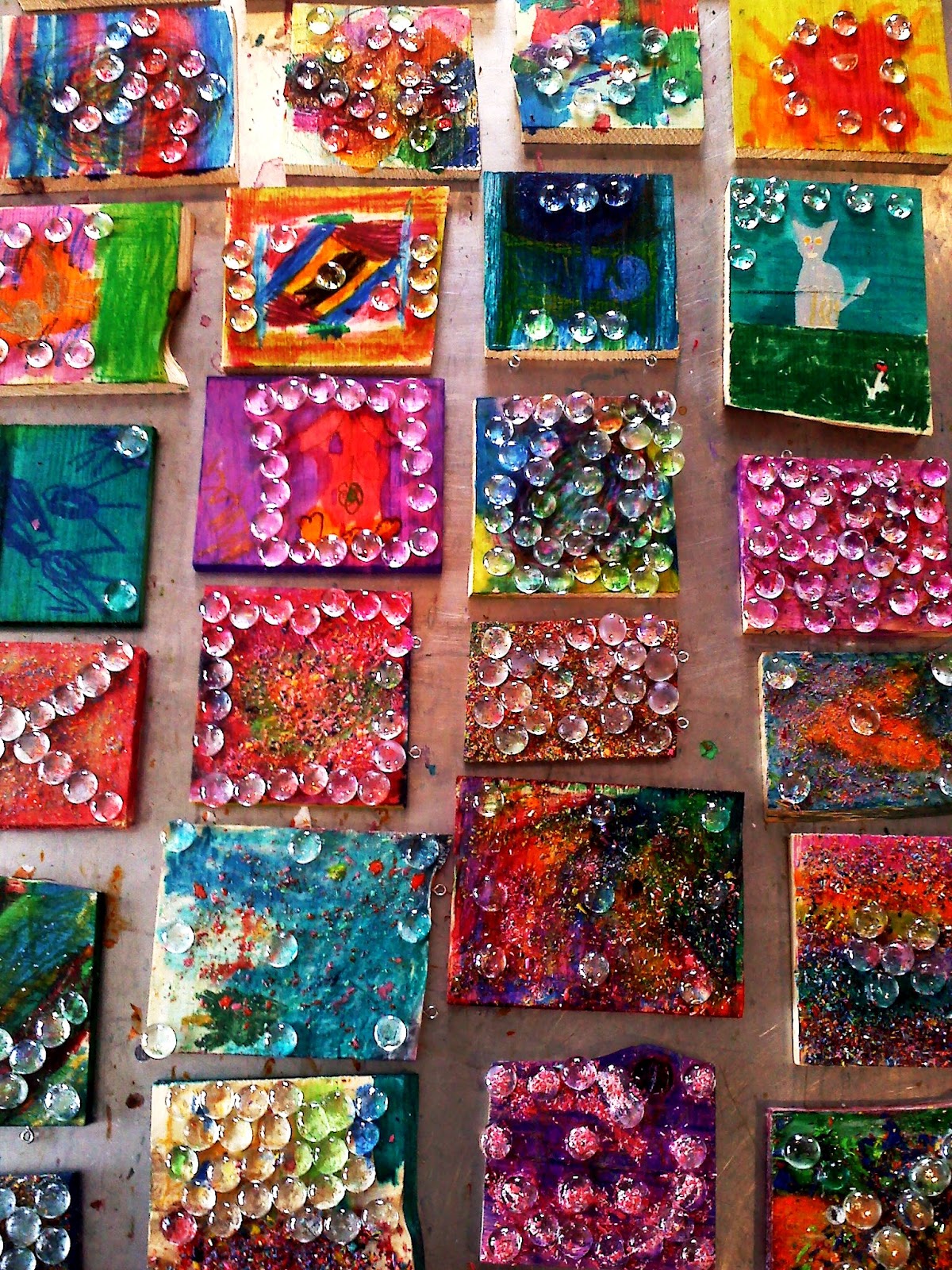 Glass Stones on Wood Beehive Art Studio