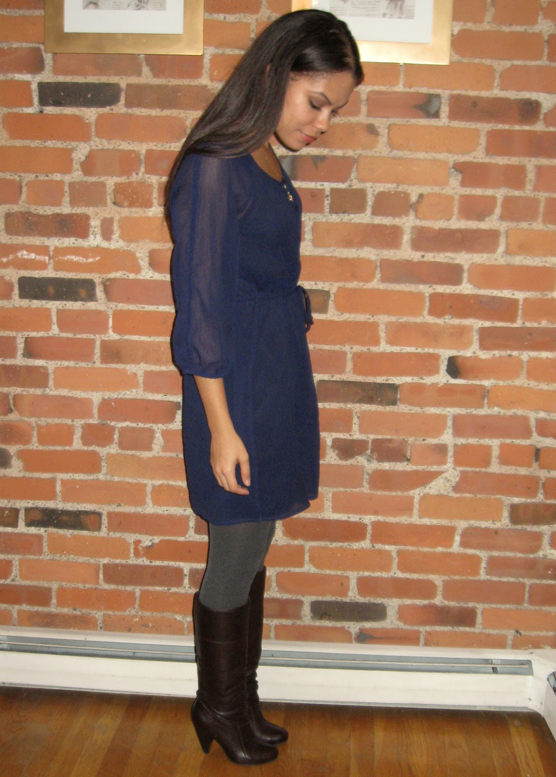 navy blue dress with boots