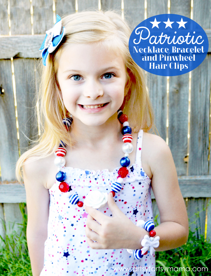 DIY Patriotic Necklace and Pinwheel Hair Clip Tutorial at artsyfartsymama.com