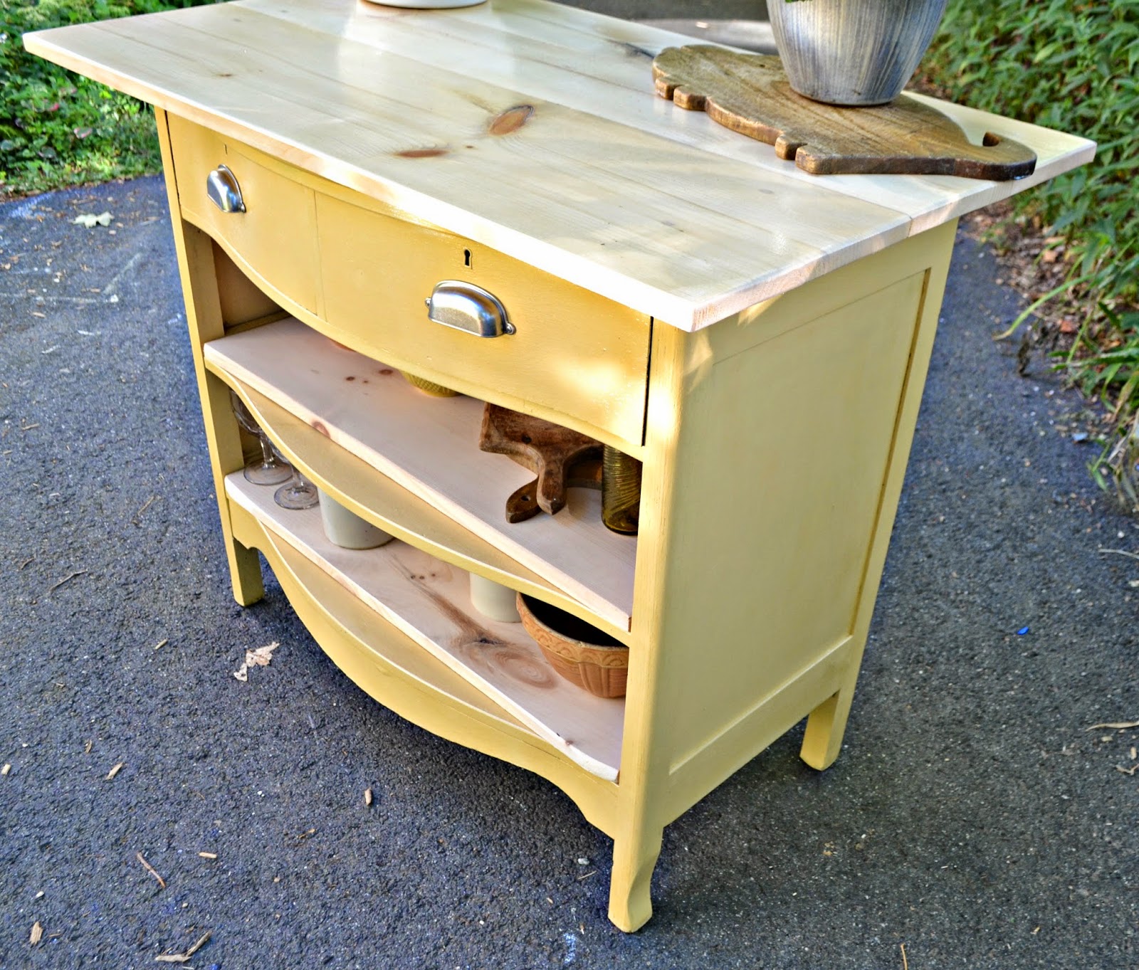 Heir and Space Antique Dresser Turned Kitchen Island
