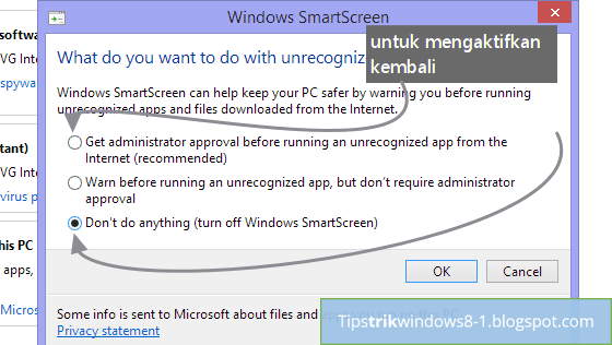 cara mengaktifkan menonaktifkan windows smartscreen di windows 8.1