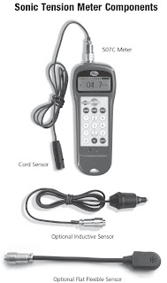 The Gates Sonic Tension Meter model 507C is supplied with a cord sensor, a storage case, batteries, a manual and a mass constant quick reference card.