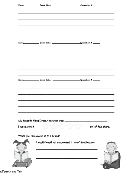 Fourth and Ten: Reading Response Home Reading Log Freebie