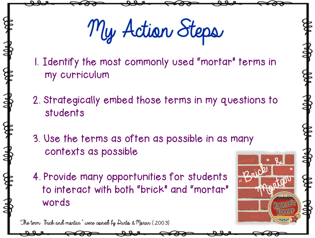 Koonce's Korner Building Academic Vocabulary "Brick and Mortar" Words