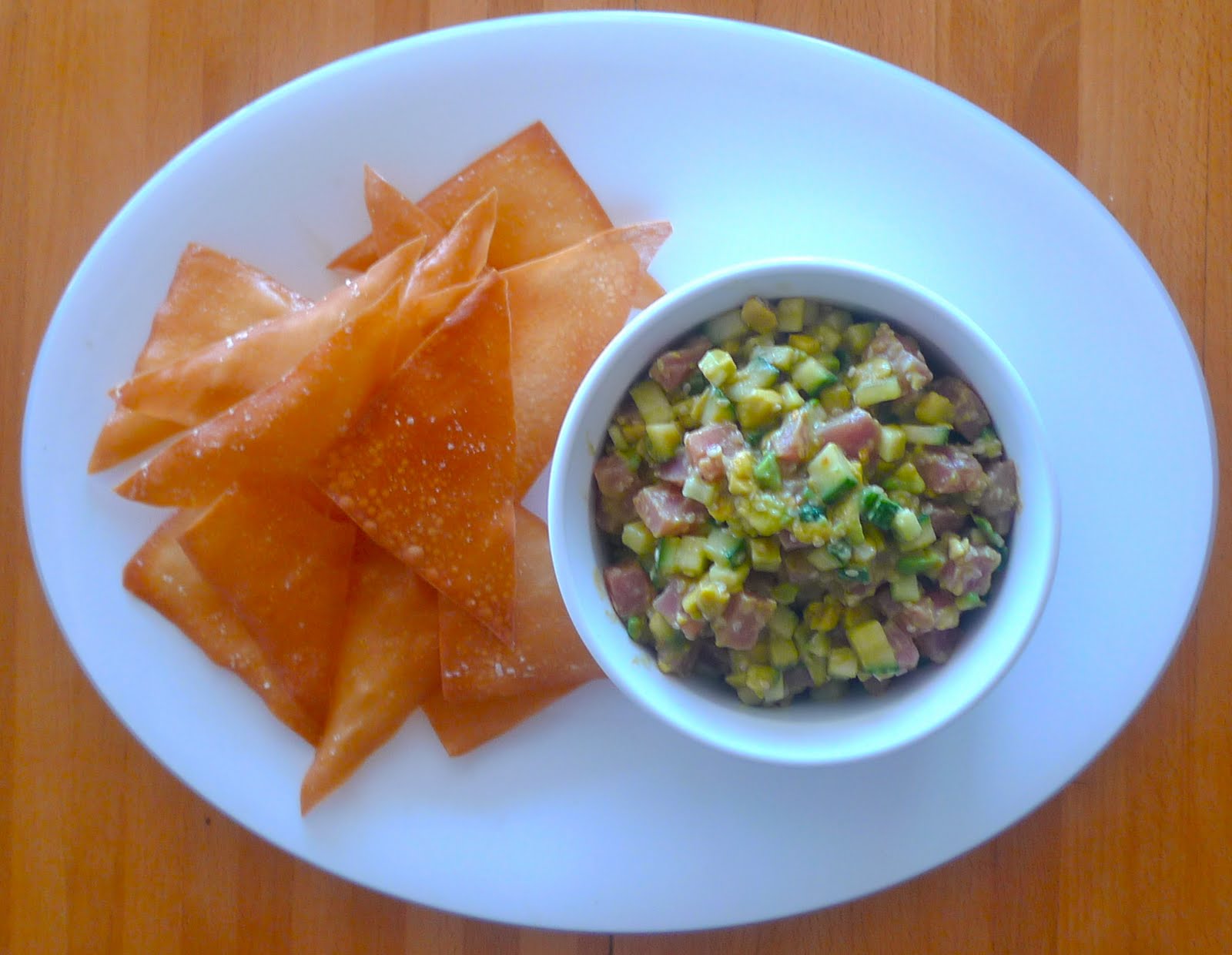 siriously delicious Tuna and Avocado Tartare on Sesame Wonton Crisps