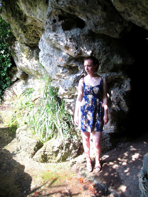 Parc de Bagatelle Paris floral dress wedges cave waterfall