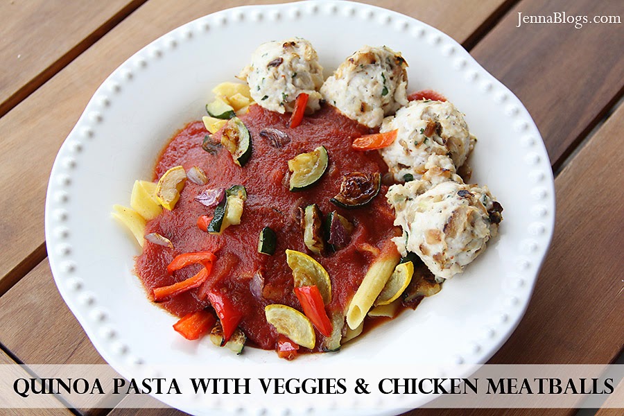 Jenna Blogs Quinoa Pasta with Veggies and Chicken Meatballs (21 Day