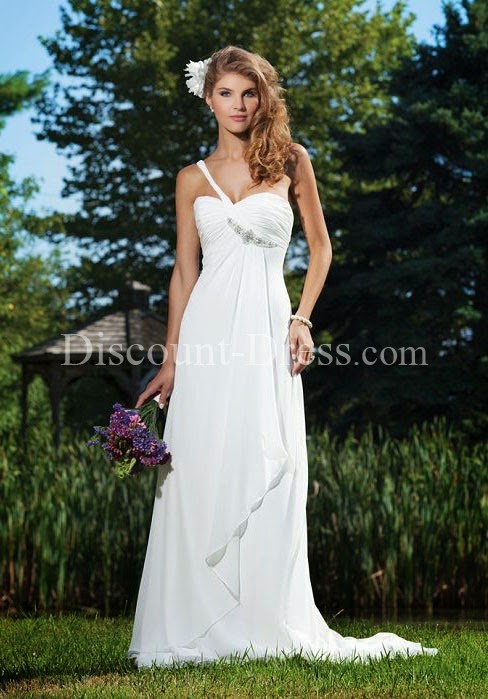  Sheath/ Column Chiffon One Shoulder Empire Sleeveless Wedding Dress
