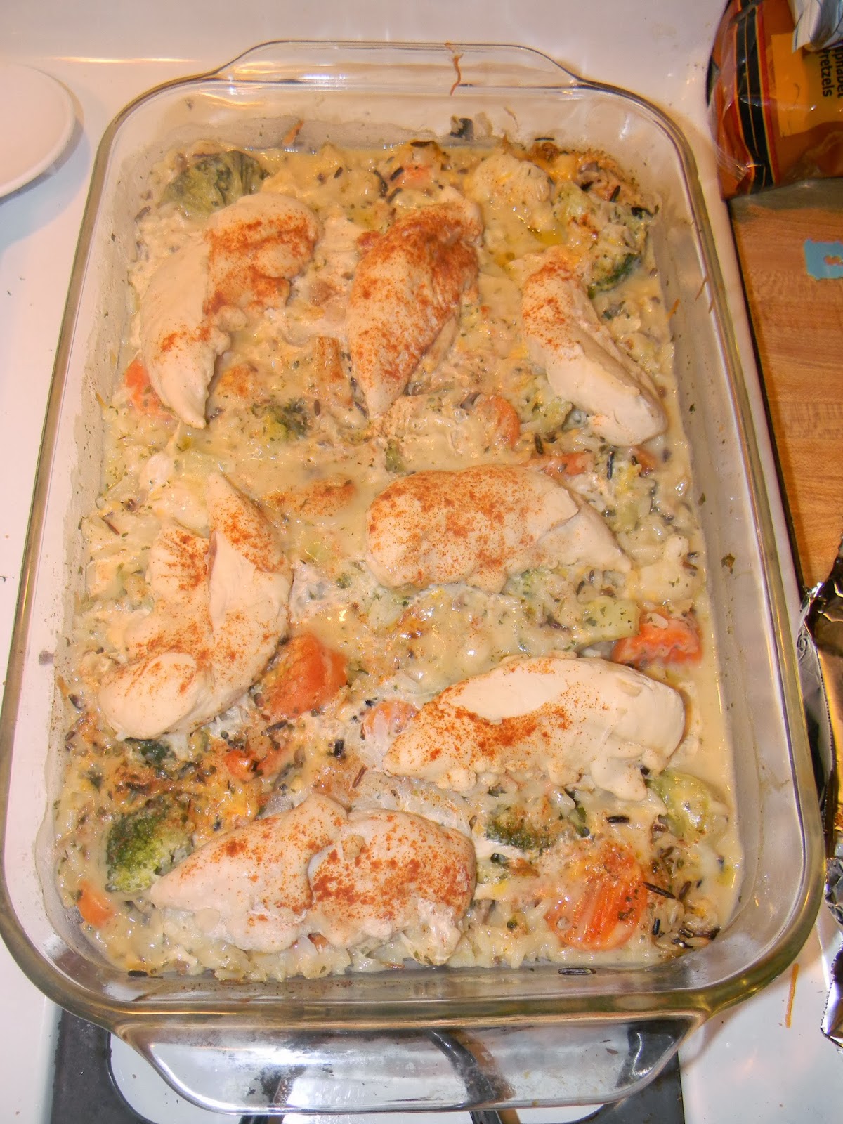 Growing to Four: One dish Chicken, Vegetable, Rice Bake