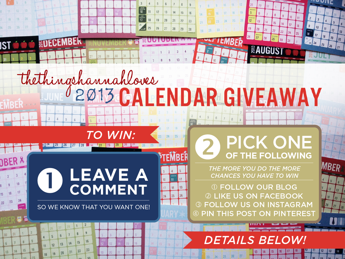 the things hannah loves Free 2013 Calendar Giveaway!