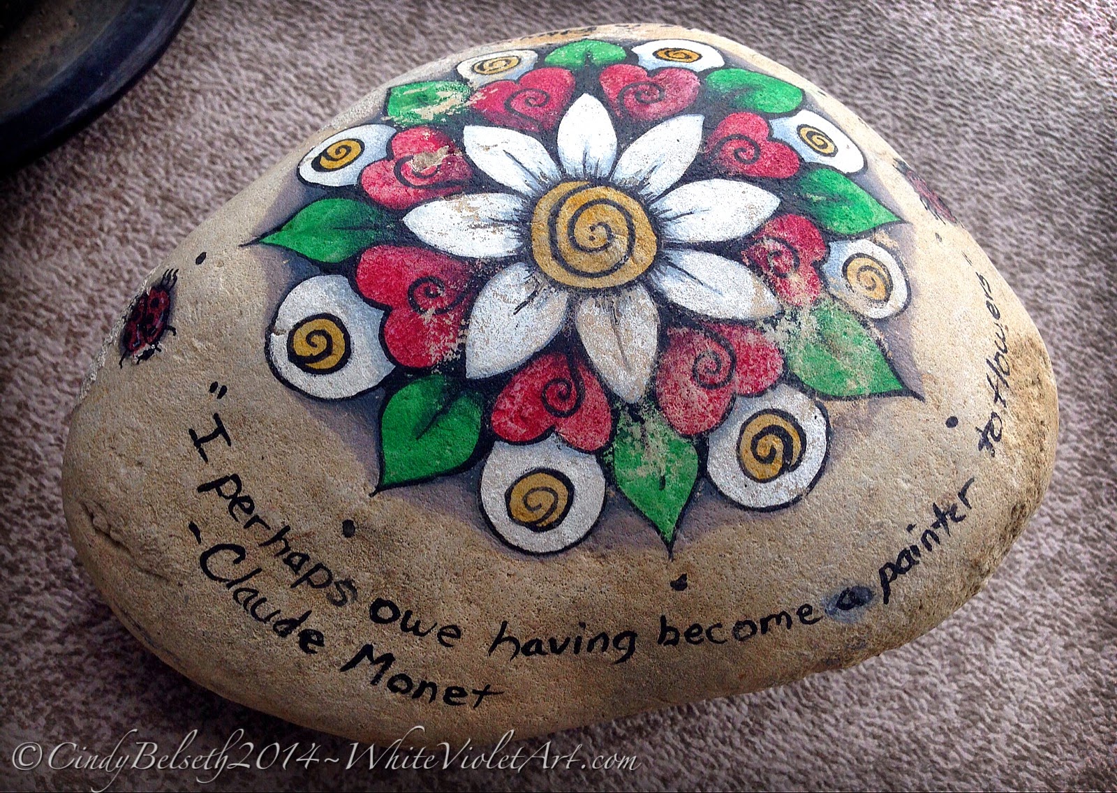 White Violet Art A Painted Rock Door Stopper Four Years Later...