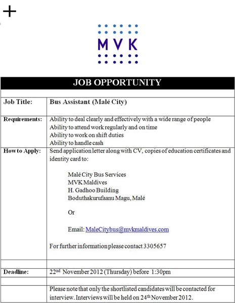 Job Maldives Jobs At Mvk