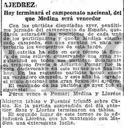 Recorte del diario ABC sobre el Campeonato de España de Ajedrez de 1944