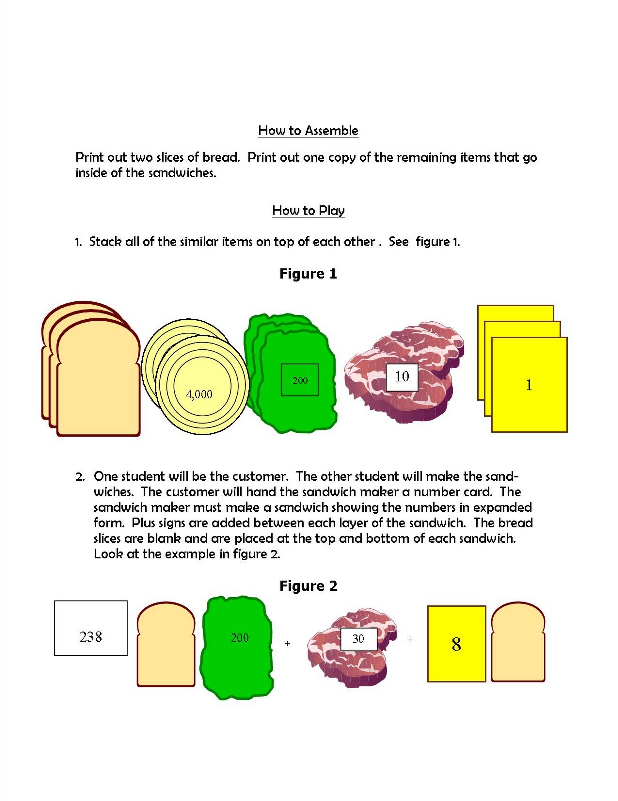 Literacy & Math Ideas Free Place Value Sandwich Math Center