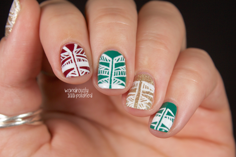 Red, Green, and Gold Striped Nail Art - wide 1