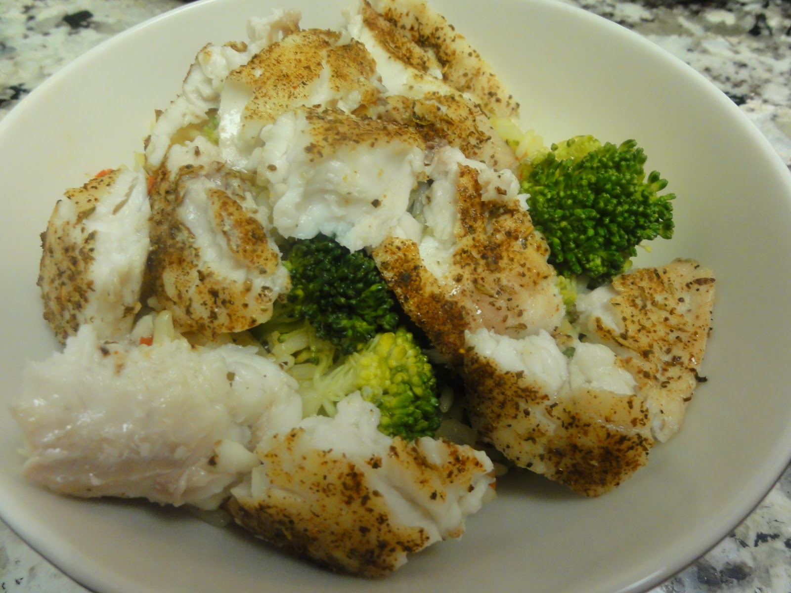 YourVicariousExperience Cajun Tilapia with Broccoli and Rice