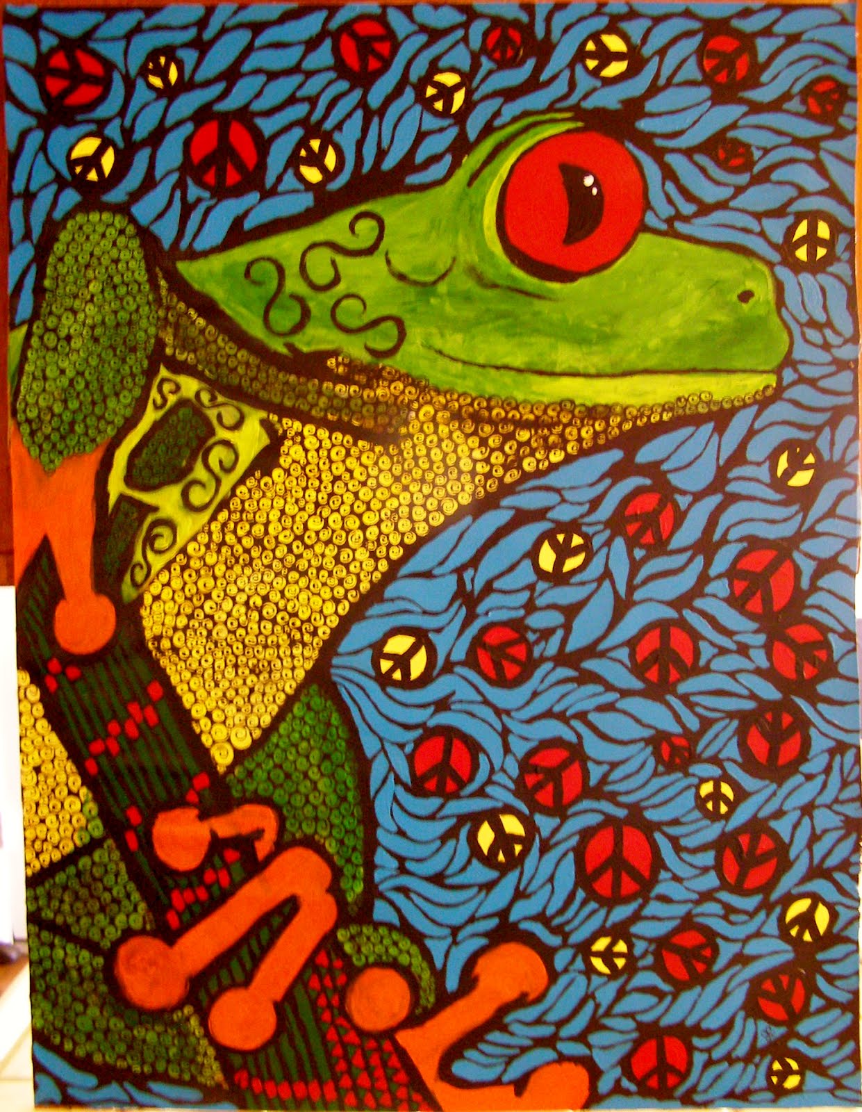 Peace Frog:28x21.5 Acrylic Painting By John McKinley Pride Jr