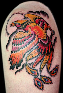 Brightly Coloured Phoenix Bird Tattoo
