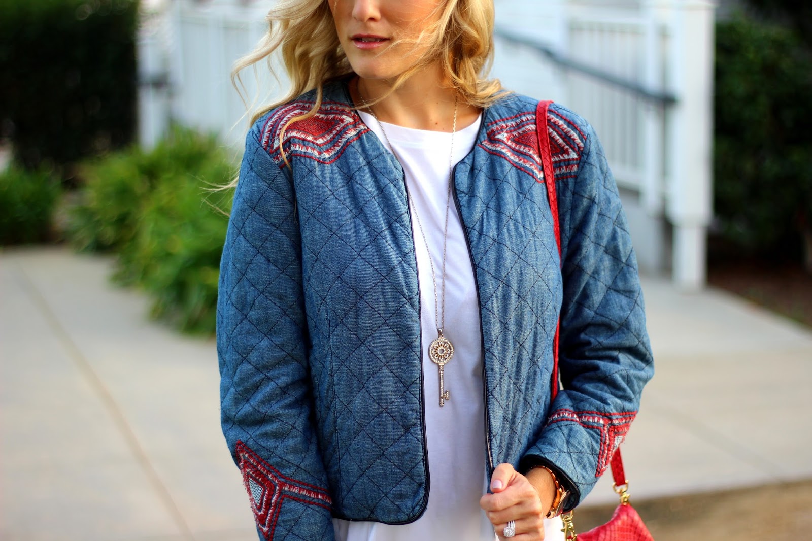 white denim bomber jacket