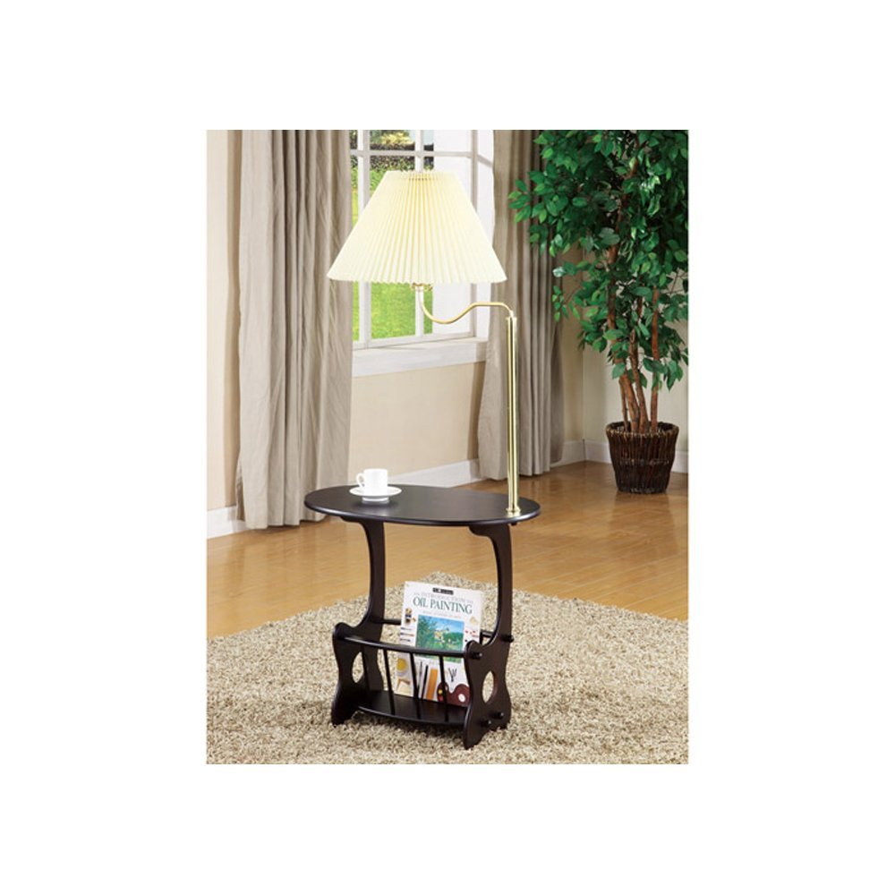 End Table with Attached Lamp and Magazine Rack