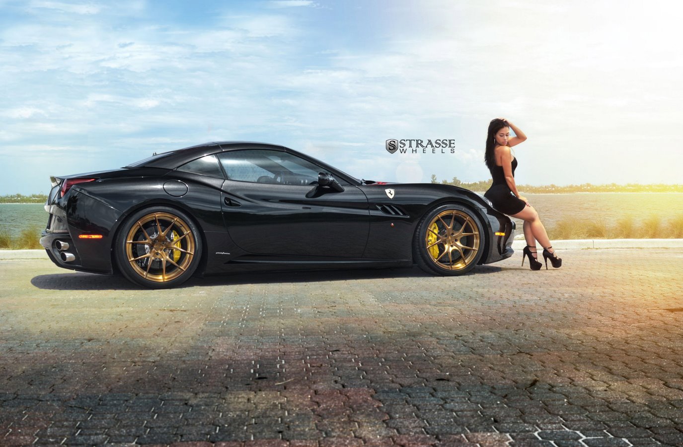 Two Hot Girls Meet a Ferrari California and Ferrari 458 Italia