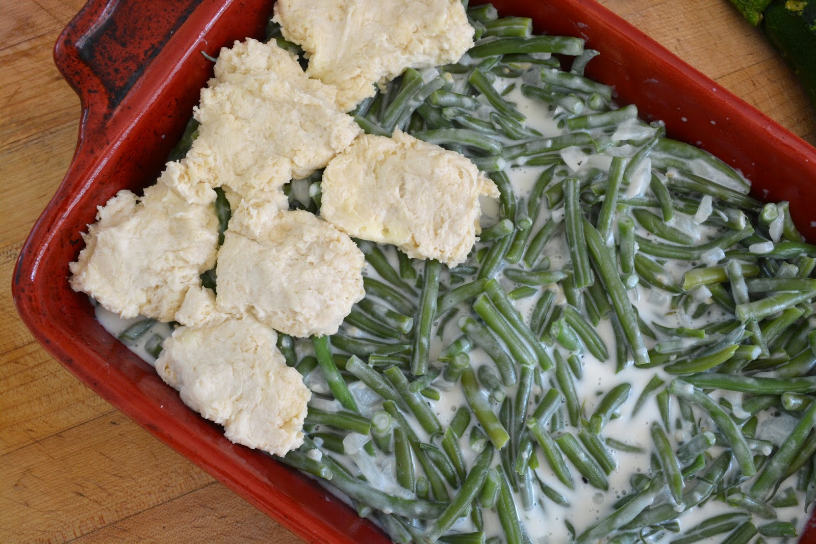 Girl In An Apron Fresh Green Bean Casserole with Buttermilk Biscuit Top