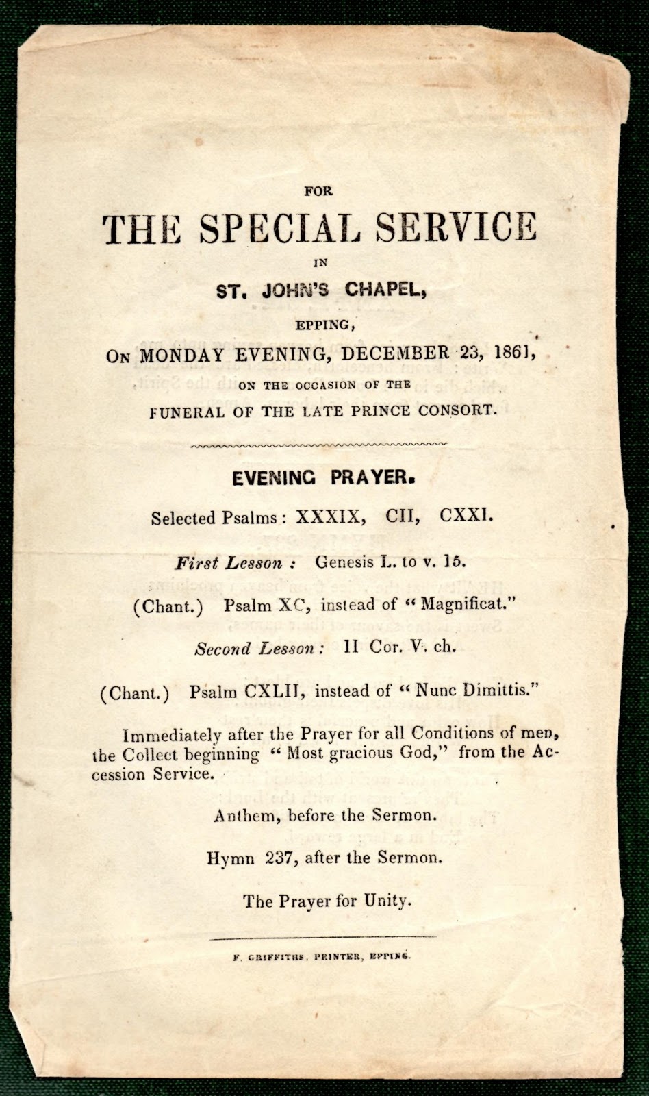 Blackmore Area Local History Epping Funeral of Prince Albert, 23 December 1861