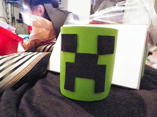 Minecraft Creeper Coolie Cup. Property of Cassie's Creative Crafts