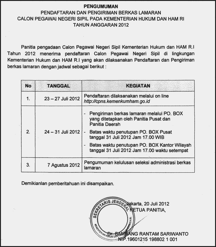 Lowongan Kerja PNS di Kemenkumham Terbaru SLTA dan S1